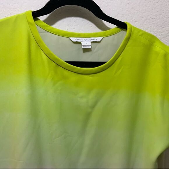 Diane von Furstenberg Tara Dress, Neon Green, Gray and Black, Size 6 H6 - Picture 4 of 9